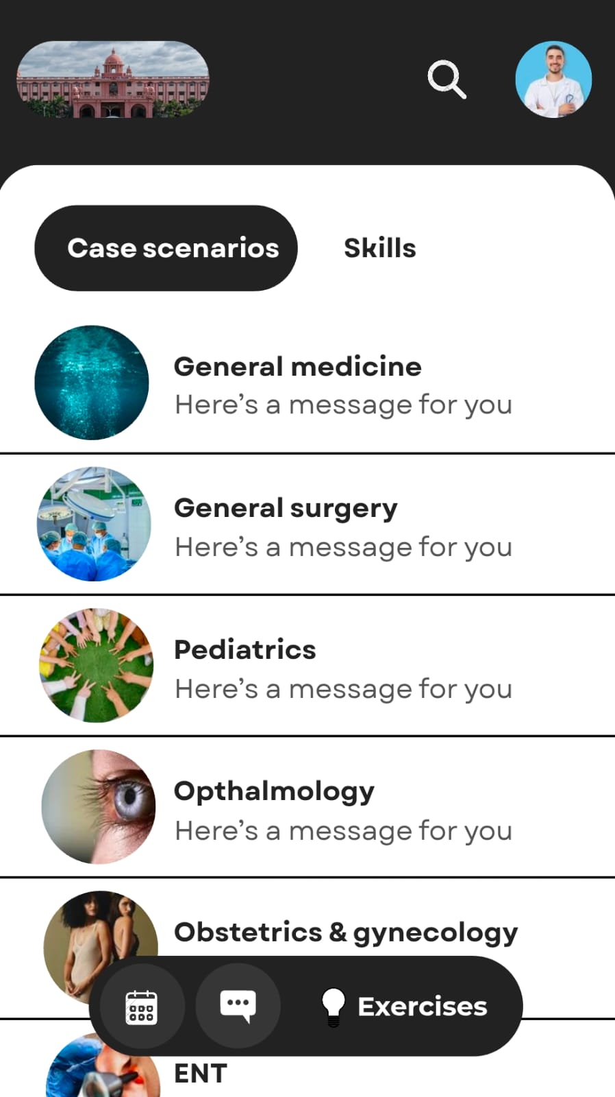 exercises screen